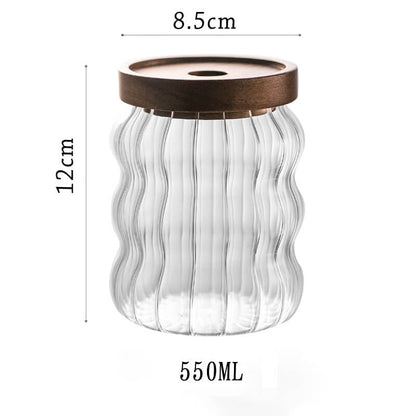 Wavy Striped Glass Storage Jar