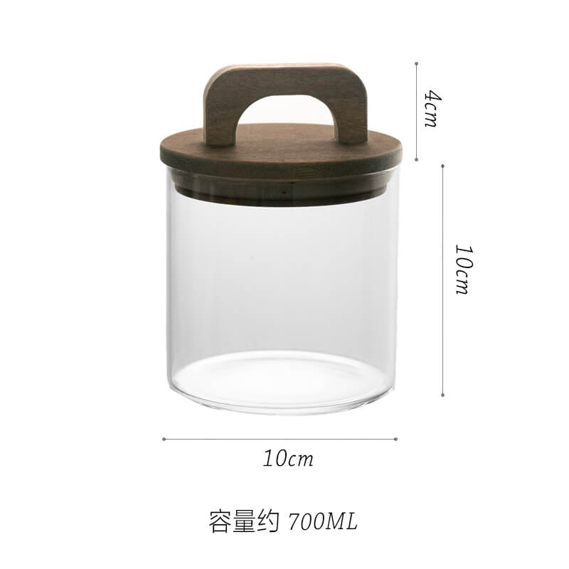 Wooden Handle Glass Storage Jar