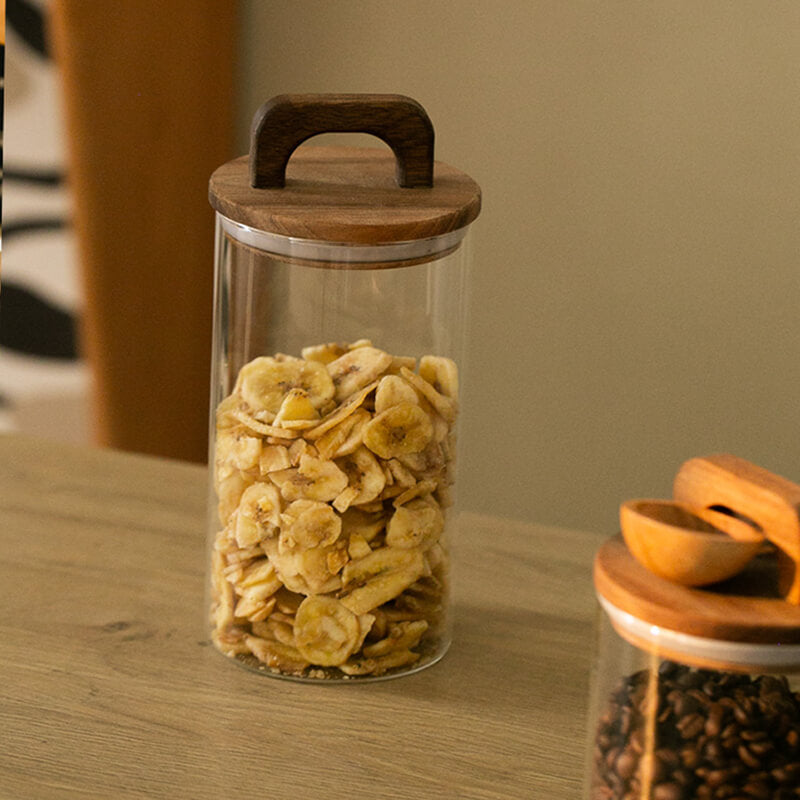 Wooden Handle Glass Storage Jar