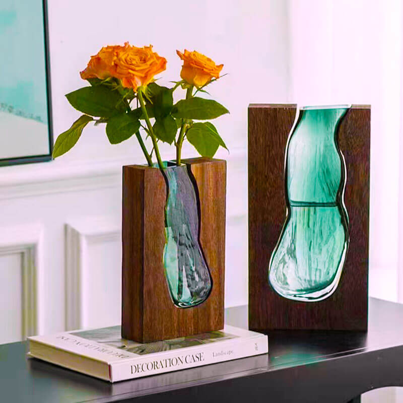 Wooden Holder Glass Vase