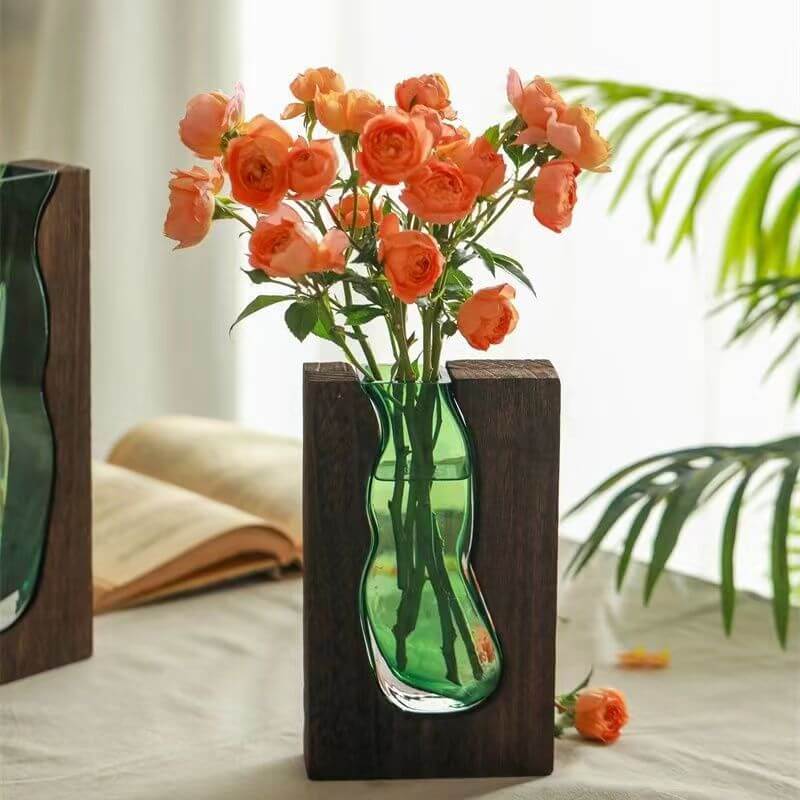 Wooden Holder Glass Vase