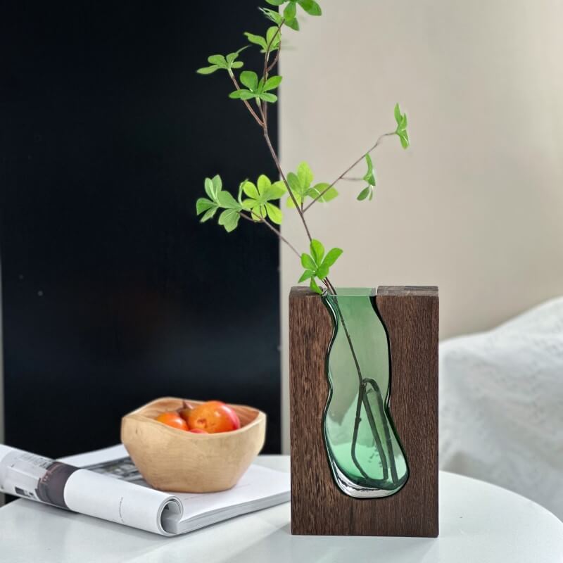 Wooden Holder Glass Vase