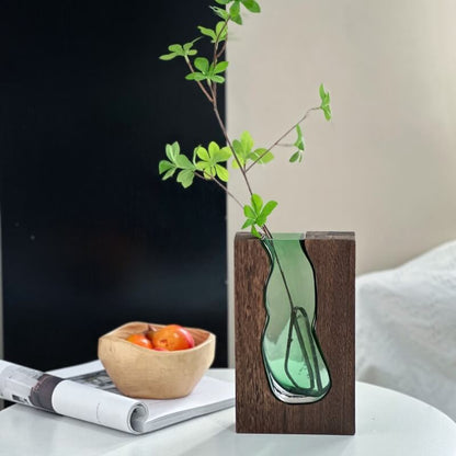 Wooden Holder Glass Vase