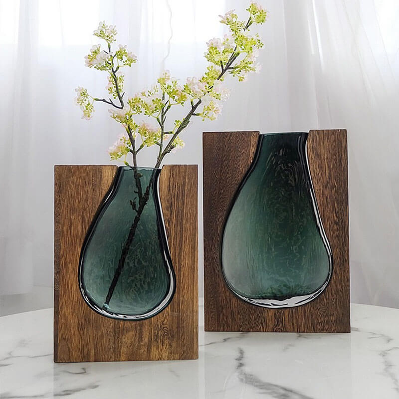 Wooden Holder Glass Vase