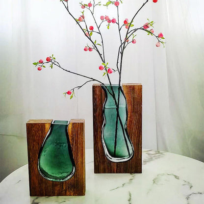 Wooden Holder Glass Vase