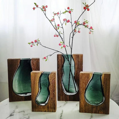 Wooden Holder Glass Vase