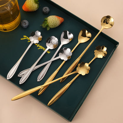 Golden Flower Dessert Spoon 8pcs Set