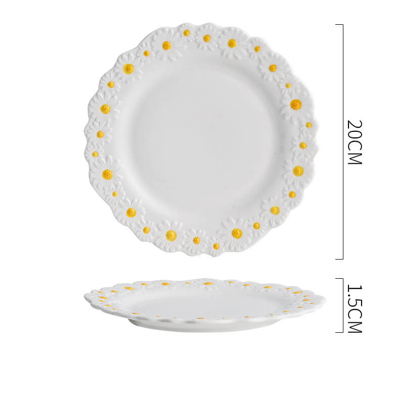 Daisy Embossed Ceramic Dinner Plate