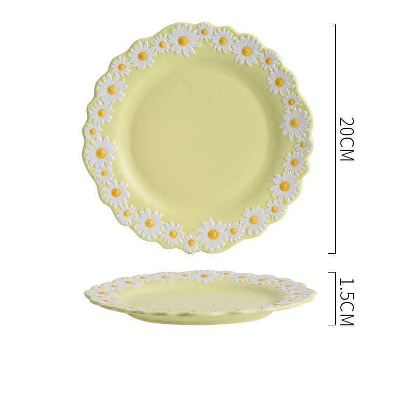 Daisy Embossed Ceramic Dinner Plate