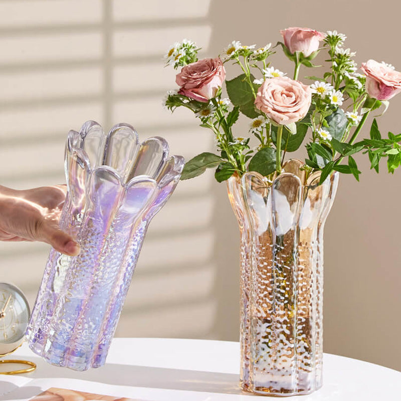 Embossed Flower Shape Crystal Glass Vase