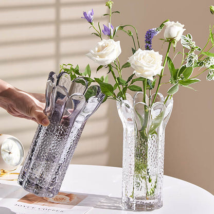 Embossed Flower Shape Crystal Glass Vase