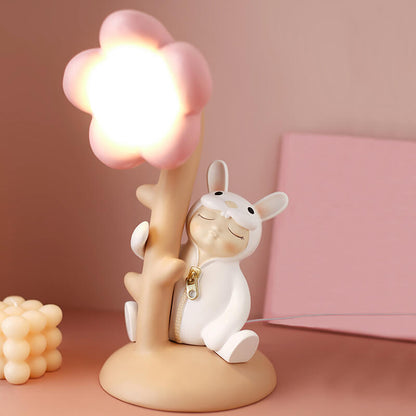Flower Rabbit Resin Table Lamp