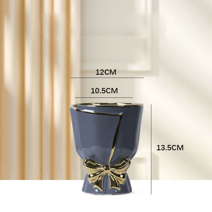 Gold Edge Bow Ceramic Vase