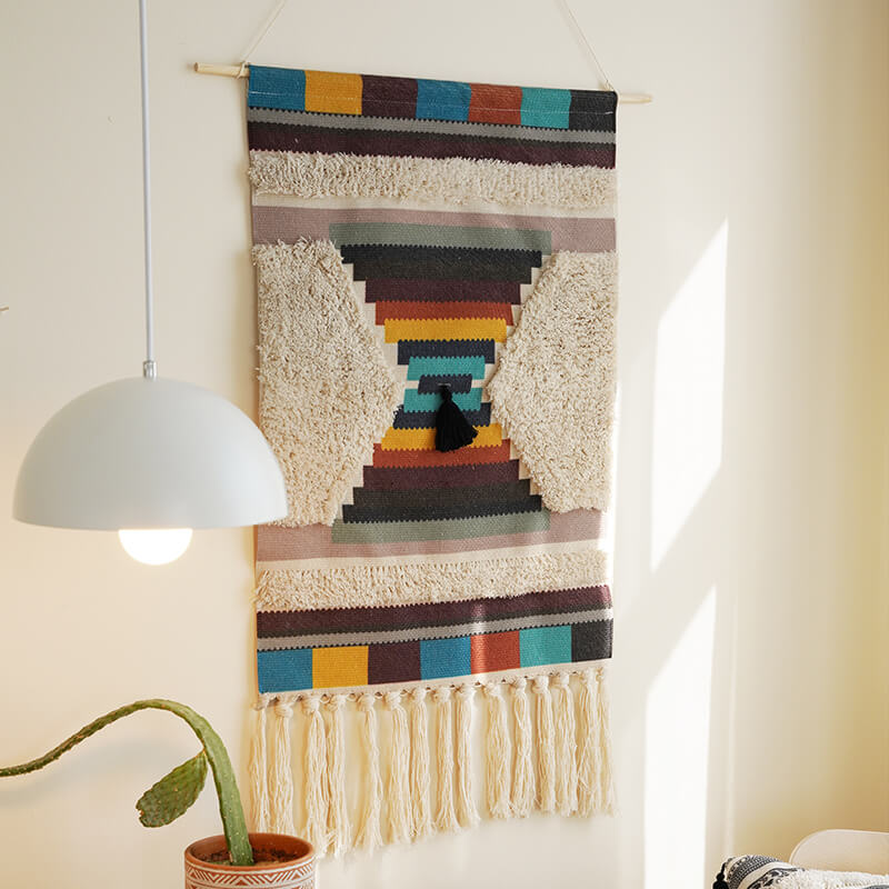 Hand Woven Geometric Pattern Tassel Wall Hanging