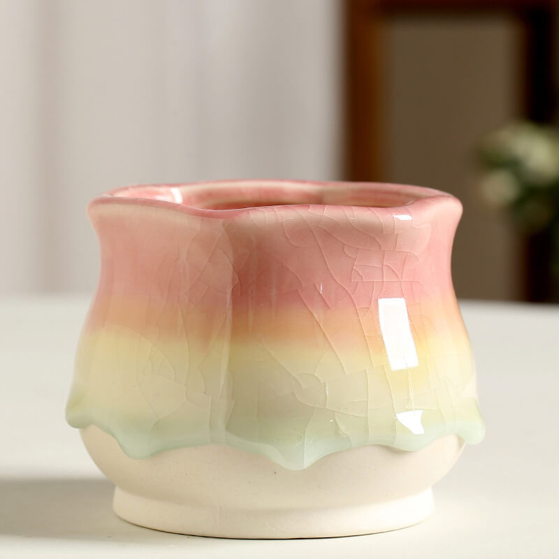 Ice-Cracked Glazed Ceramic Vase