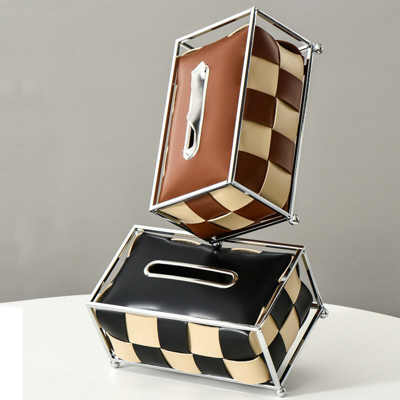 Leather Checkerboard Tissue Box