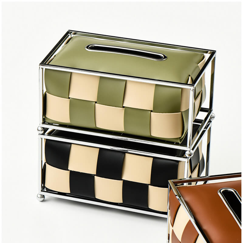 Leather Checkerboard Tissue Box