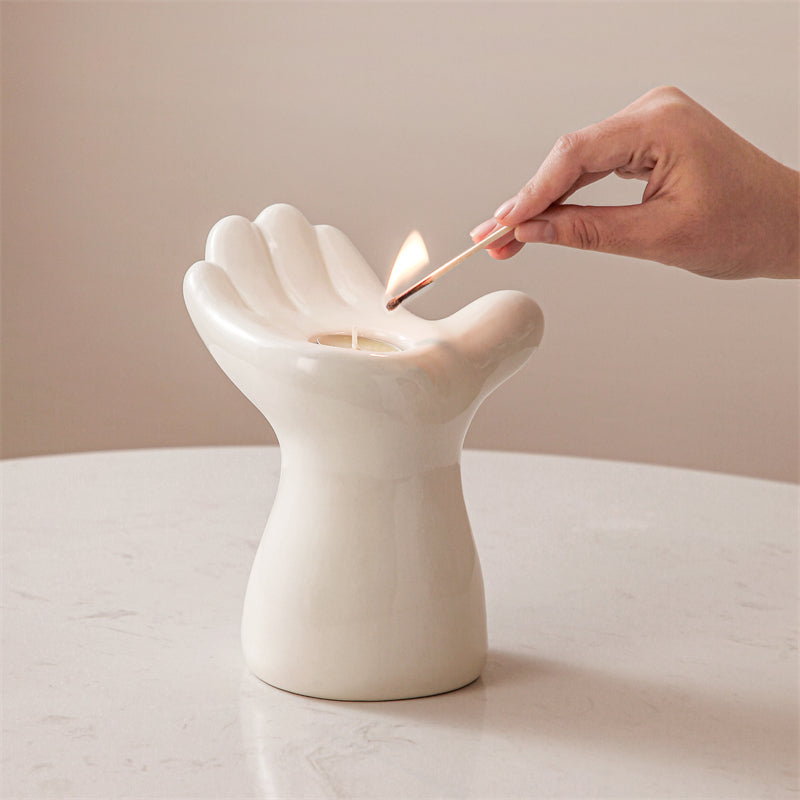 Palm Ceramic Candle Holder