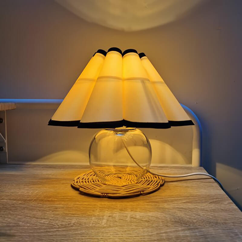 Pleated Wooden Base Table Lamp