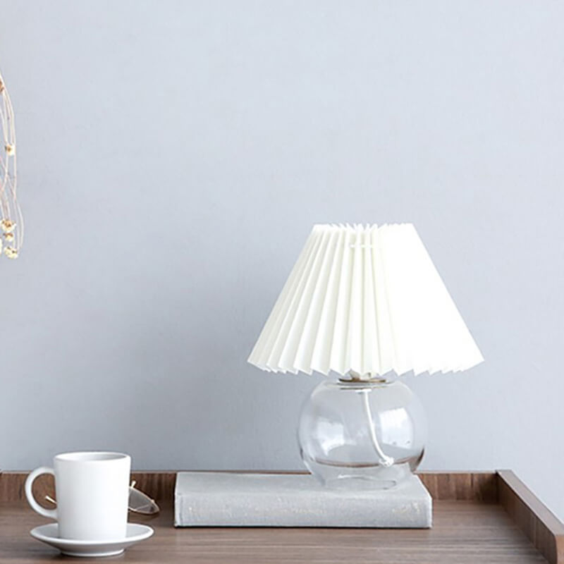 Pleated Wooden Base Table Lamp