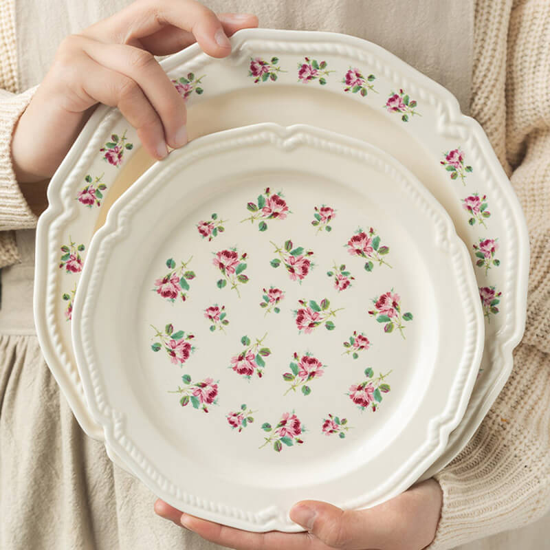 Rose Embossed Ceramic Plate