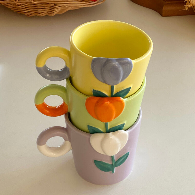 Spring Tulip Embossed Ceramic Mug