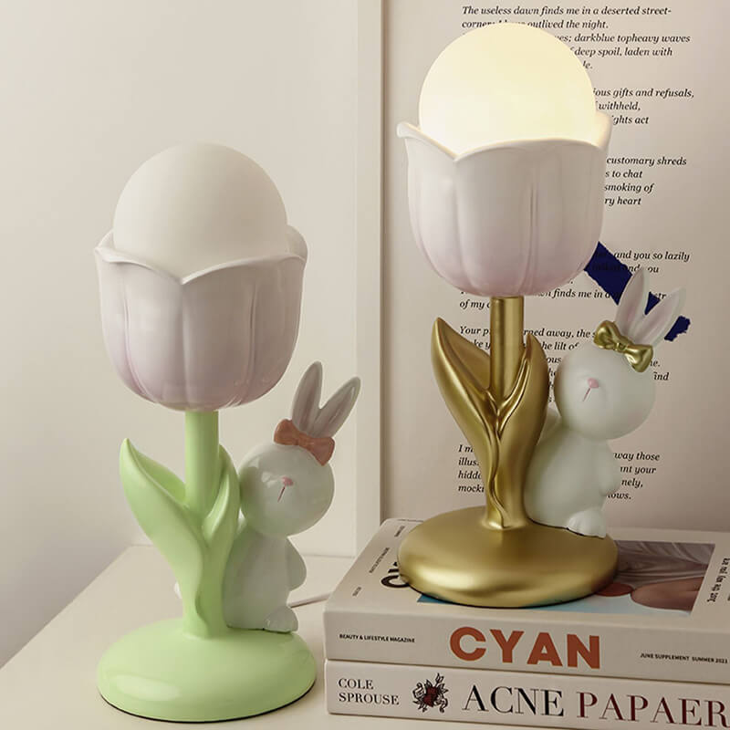 Tulip Rabbit Resin Table Lamp
