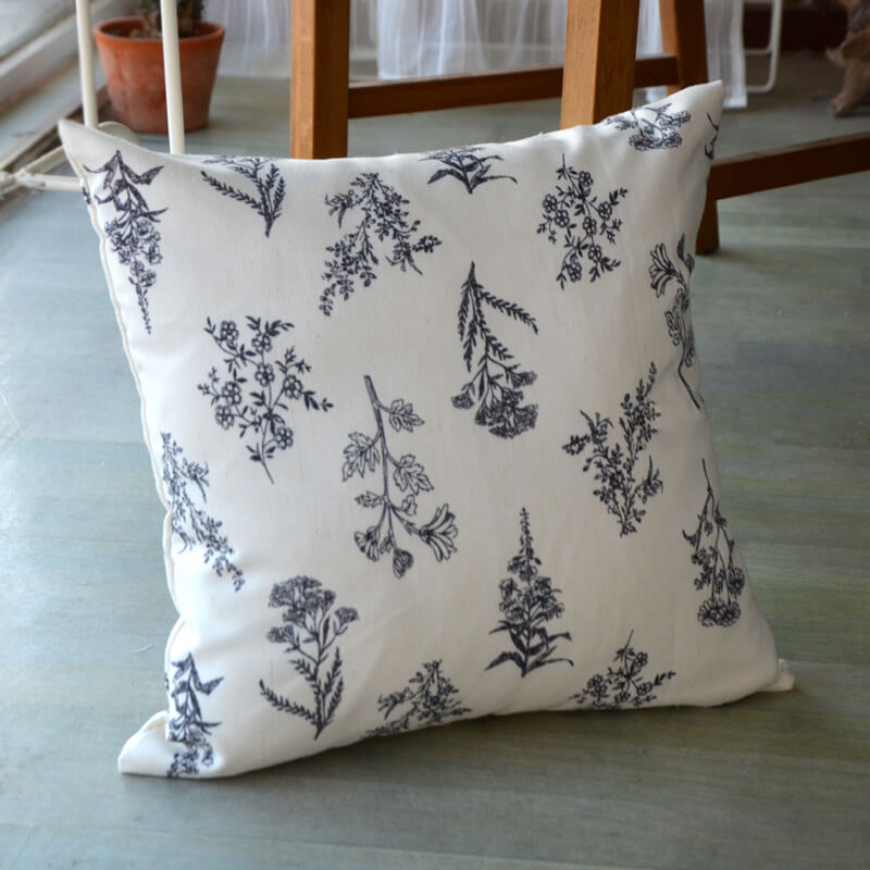 Vintage Line Drawing Flower Throw Pillow Cover