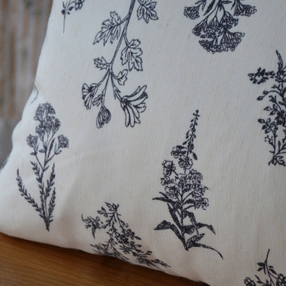 Vintage Line Drawing Flower Throw Pillow Cover